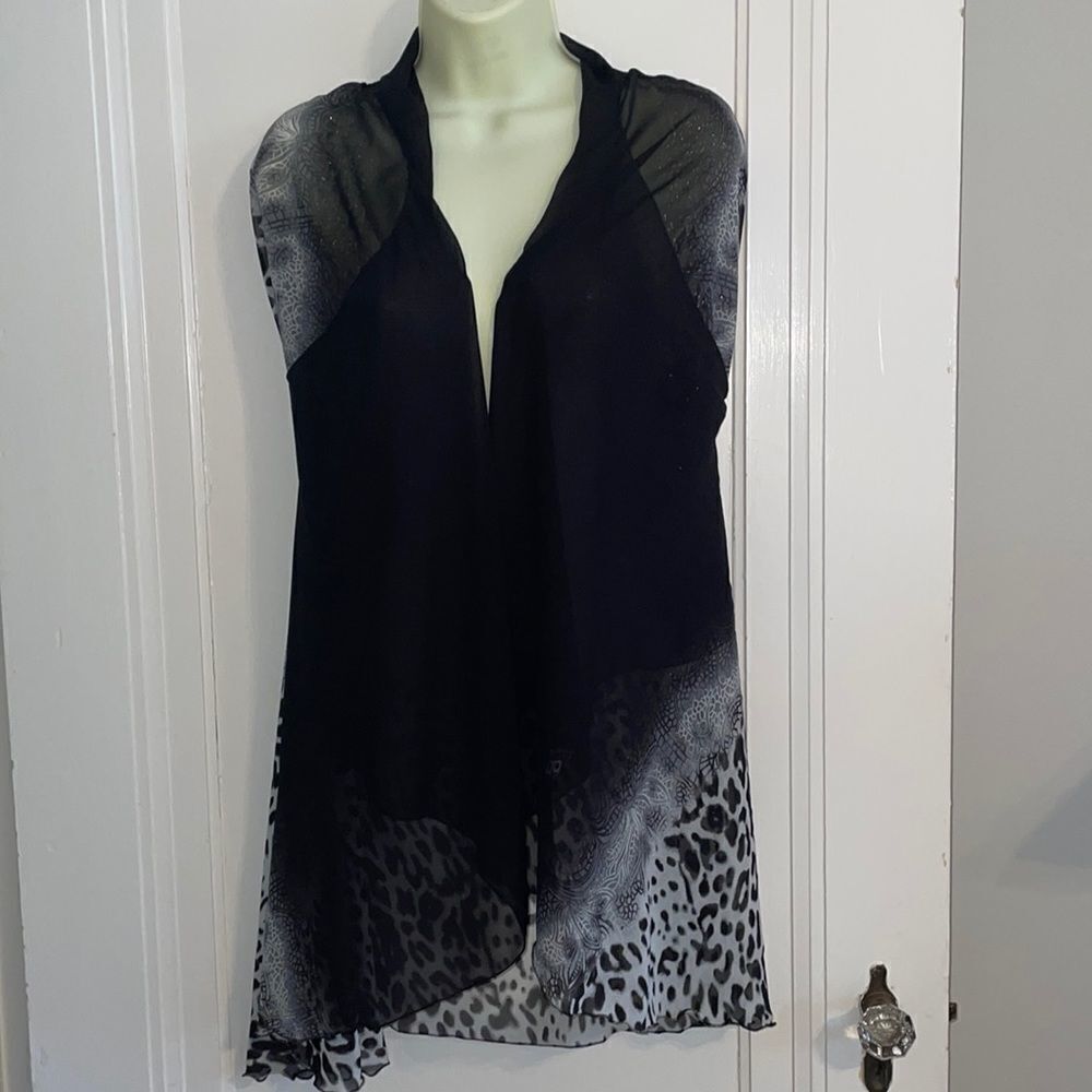 Gena polyester chiffon‎ black & white wrap scarf